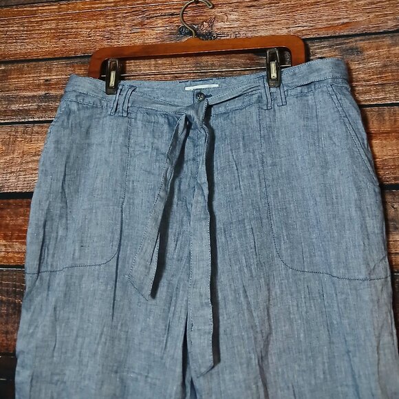 Coldwater Creek Capri Pants Size 16 Belted Wide Leg Linen Blend Steel Blue - Picture 4 of 9